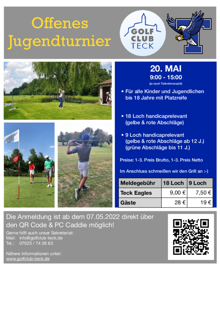 Offenes Jugendturnier über 18 und 9 Loch im Golfclub Teck am 20.5.2023